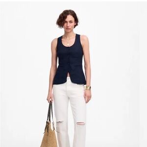 Linen scoop neck cutaway vest from madewell.
